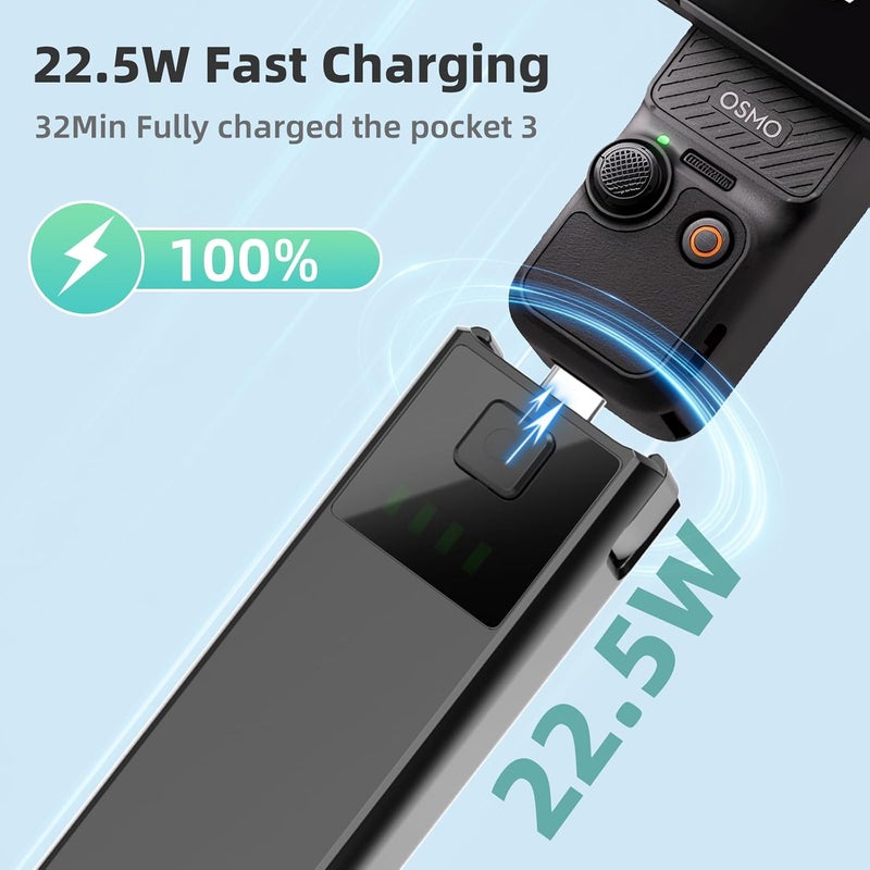 ADDPOWER Battery Handle Compatible with DJI osmo Pocket 3, Portable osmo Pocket 3 Battery Handle, Built-in 5000mAh Battery, Reserved 1/4” Thread, 22.5W Fast Charging (1pcs) - Image 4